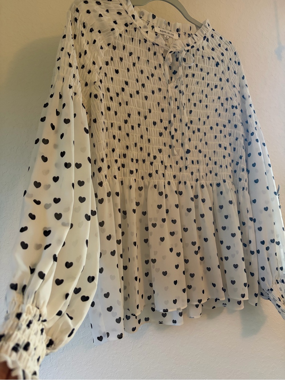 Heart Print Smocked Peplum Blouse